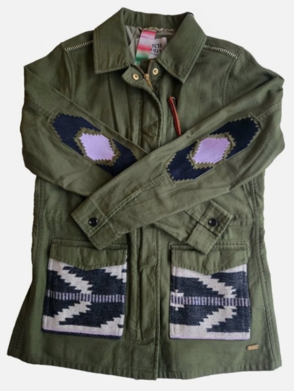 $248 Scotch & Soda Field Jacket Army Olive Green Southwest Geometric Size Medium